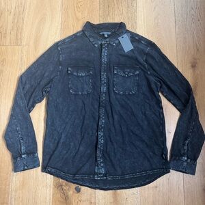 John Varvatos Mineral Arvon Cotton Textured Knit Button Down Western Shirt L